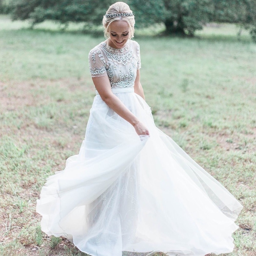 Bhldn wedding dress with overskirt